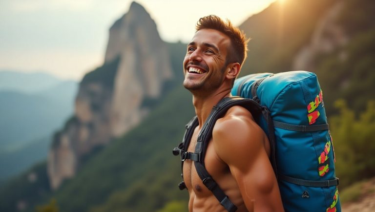 Image of carrying two bouldering pads.
