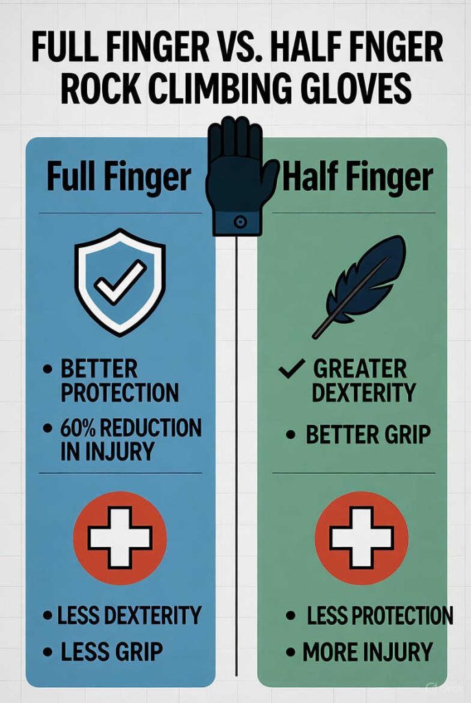 chart comparing full vs. half-finger rock climbing gloves